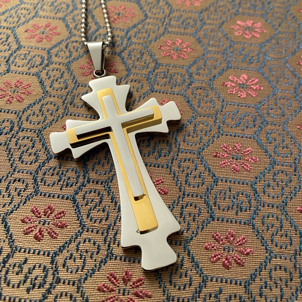 Brand New, Two Tone Stainless Steel Cross
